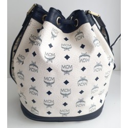 MCM Beuteltasche Mittel Weiss-Blau