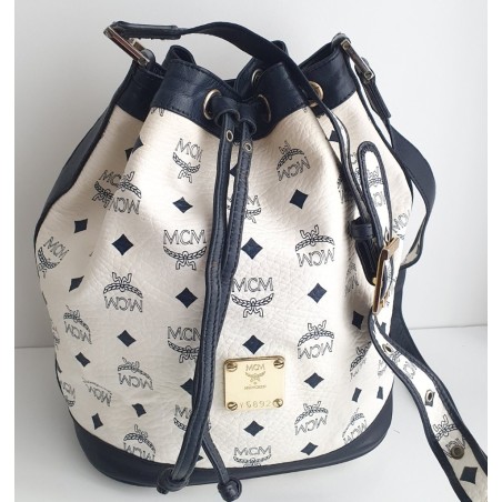 MCM Beuteltasche Mittel Weiss-Blau