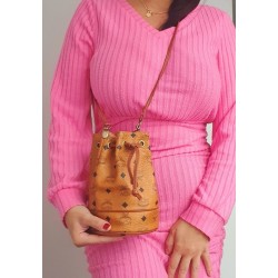 MCM Beuteltasche Klein Cognac Canvas