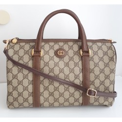 Gucci Boston Handtasche Vintage Braun Leder Canvas