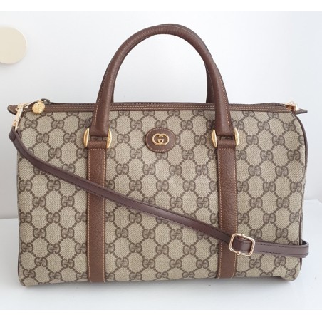 Gucci Boston Handtasche Vintage Braun Leder Canvas