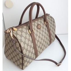 Gucci Boston Handtasche Vintage Braun Leder Canvas