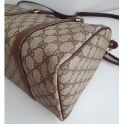 Gucci Boston Handtasche Vintage Braun Leder Canvas