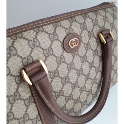 Gucci Boston Handtasche Vintage Braun Leder Canvas