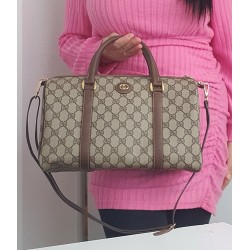 Gucci Boston Handtasche Vintage Braun Leder Canvas