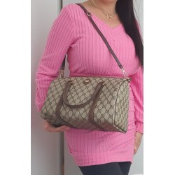 Gucci Boston Handtasche Vintage Braun Leder Canvas