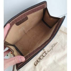 Gucci Clutch/Crossbody Vintage Braun Leder Canvas