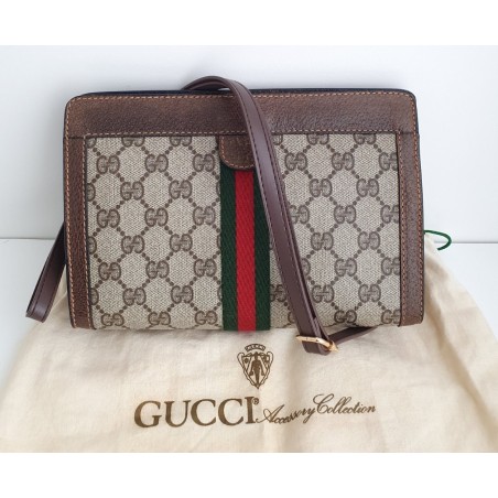 Gucci Clutch/Crossbody Vintage Braun Leder Canvas
