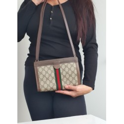 Gucci Clutch/Crossbody Vintage Braun Leder Canvas