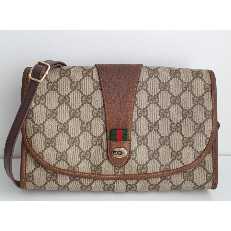 Gucci Vintage Clutch/Crossbody Tasche Leder Braun