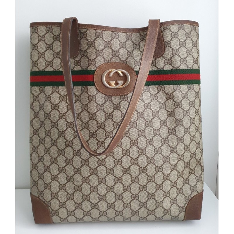 Gucci Schultertasche Supreme GG Tote Bag Braun Leder