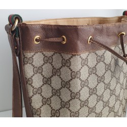 Gucci Beuteltasche Klein PM Vintage GG Braun Leder Canvas