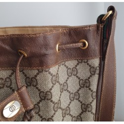 Gucci Beuteltasche Klein PM Vintage GG Braun Leder Canvas