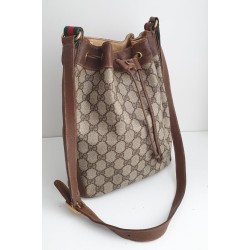Gucci Beuteltasche Klein PM Vintage GG Braun Leder Canvas