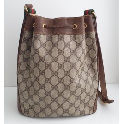 Gucci Beuteltasche Klein PM Vintage GG Braun Leder Canvas