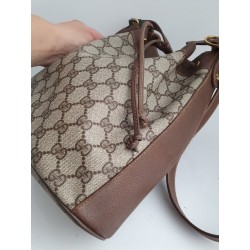 Gucci Beuteltasche Klein PM Vintage GG Braun Leder Canvas