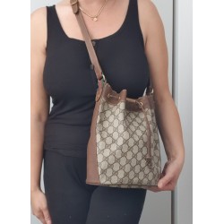 Gucci Beuteltasche Klein PM Vintage GG Braun Leder Canvas