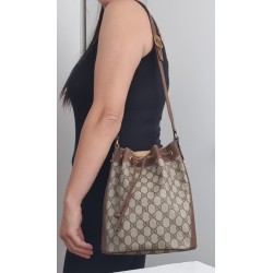 Gucci Beuteltasche Klein PM Vintage GG Braun Leder Canvas