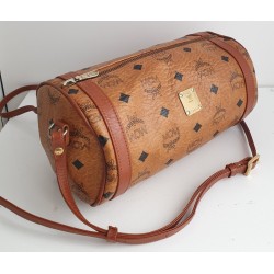 MCM Crossbody/Umhängetasche Rund Cognac Canvas Leder
