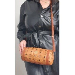 MCM Crossbody/Umhängetasche Rund Cognac Canvas Leder