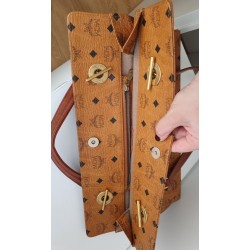 MCM Shopper Kette+Leder Schultertasche Heritage Cognac Canvas