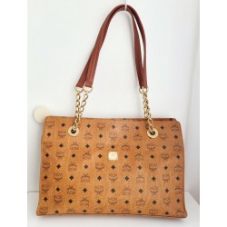 MCM Shopper Kette+Leder Schultertasche Heritage Cognac Canvas