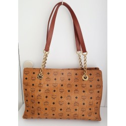 MCM Shopper Kette+Leder Schultertasche Heritage Cognac Canvas