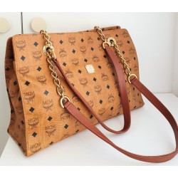 MCM Shopper Kette+Leder Schultertasche Heritage Cognac Canvas