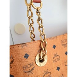 MCM Shopper Kette+Leder Schultertasche Heritage Cognac Canvas