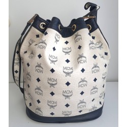 MCM Beuteltasche Mittel Weiss-Dunkelblau