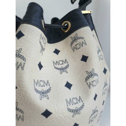 MCM Beuteltasche Mittel Weiss-Dunkelblau