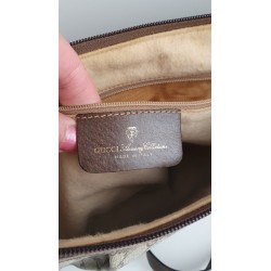 Gucci Vintage Oval Umhängetasche aus Leder Braun/Grau