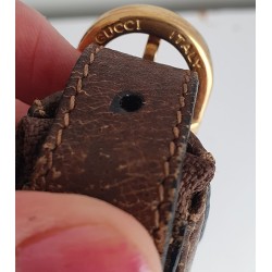 Gucci Vintage Oval Umhängetasche aus Leder Braun/Grau