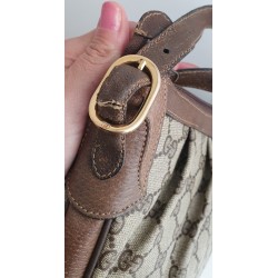 Gucci Vintage Oval Umhängetasche aus Leder Braun/Grau