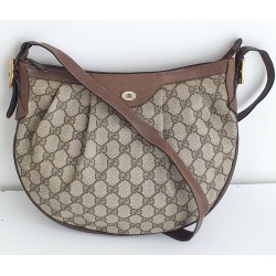 Gucci Vintage Oval Umhängetasche aus Leder Braun/Grau