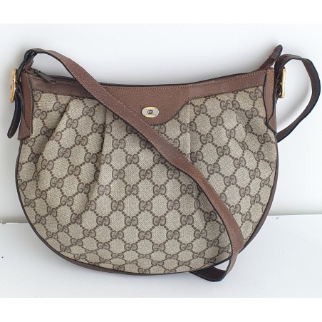 Gucci Vintage Oval Umhängetasche aus Leder Braun/Grau