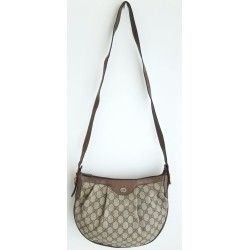 Gucci Vintage Oval Umhängetasche aus Leder Braun/Grau