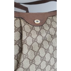 Gucci Vintage Oval Umhängetasche aus Leder Braun/Grau