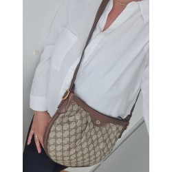 Gucci Vintage Oval Umhängetasche aus Leder Braun/Grau