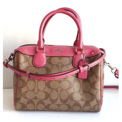 Coach Henkel/Crossbody Tasche Canvas Leder Braun Pink