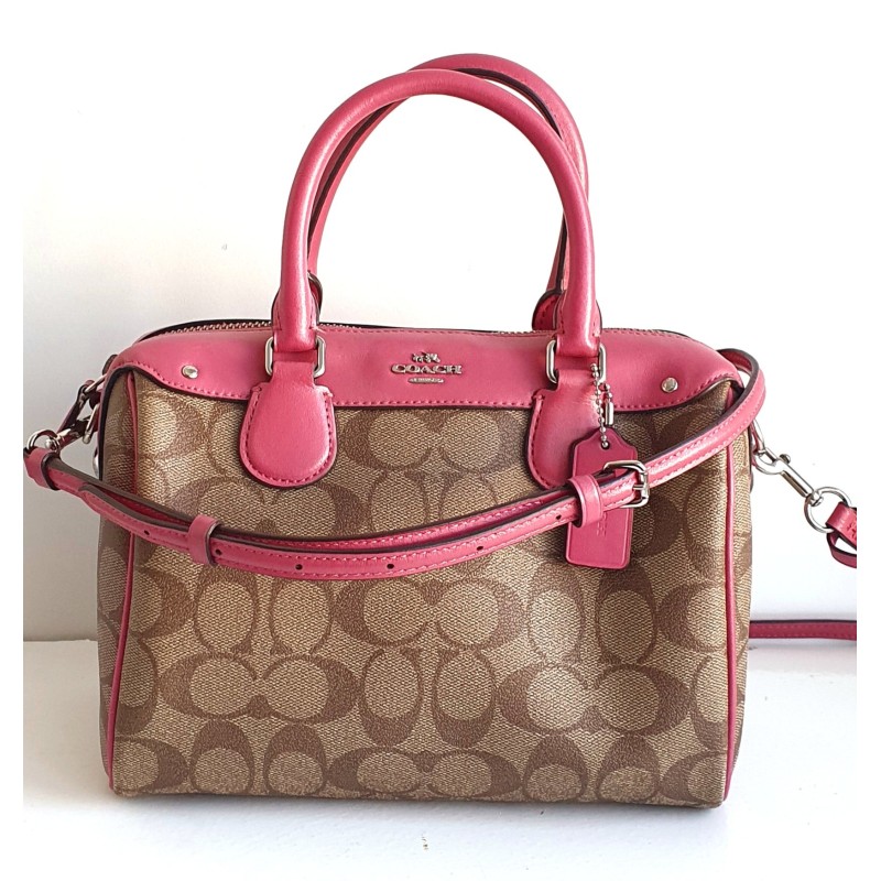 Coach Henkel/Crossbody Tasche Canvas Leder Braun Pink