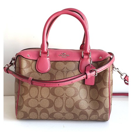 Coach Henkel/Crossbody Tasche Canvas Leder Braun Pink