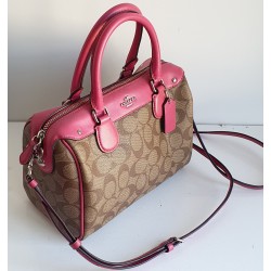 Coach Henkel/Crossbody Tasche Canvas Leder Braun Pink