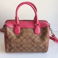 Coach Henkel/Crossbody Tasche Canvas Leder Braun Pink