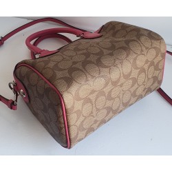 Coach Henkel/Crossbody Tasche Canvas Leder Braun Pink