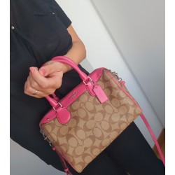 Coach Henkel/Crossbody Tasche Canvas Leder Braun Pink