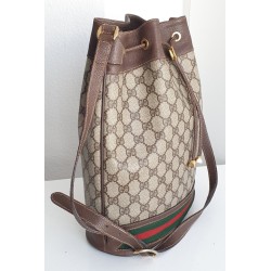 Gucci Beuteltasche Gross GM Vintage GG Braun-Rot Leder Canvas