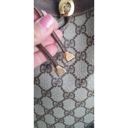 Gucci Beuteltasche Gross GM Vintage GG Braun-Rot Leder Canvas