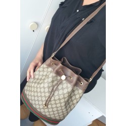 Gucci Beuteltasche Gross GM Vintage GG Braun-Rot Leder Canvas