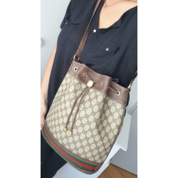 Gucci Beuteltasche Gross GM Vintage GG Braun-Rot Leder Canvas